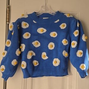 NWT Fashion Brand Company Egg S/M Blue Yellow Patterned Women's Sweater Cropped